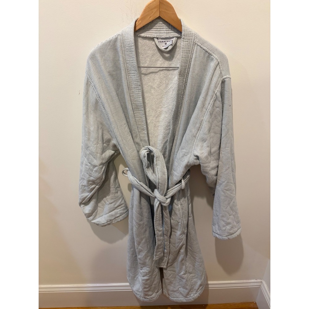 Parachute Home Cloud Cotton Robe Grey White Striped Shawl Collar Unisex L/XL